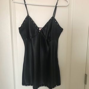Black Sequined Silk Spaghetti Strap Top
